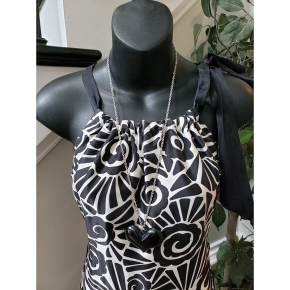 White House Black Market  Silk Sleeveless Dress Black/White Geometric Print 0 - Picture 3 of 10